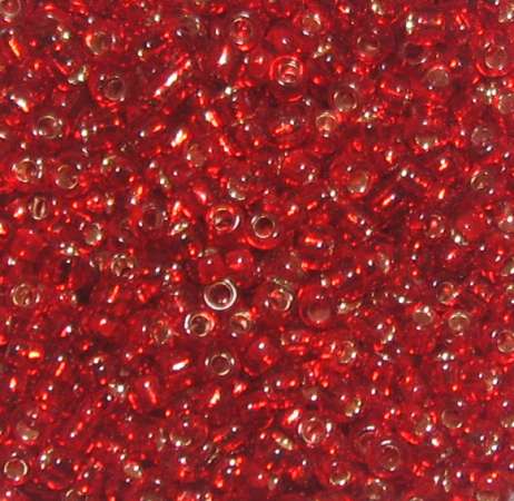 Rocailles 2mm mit Silbereinzug rot