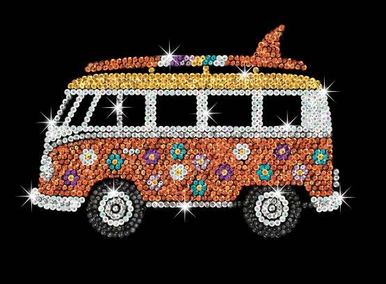 Sequin-Art Orange Paillettenbild VW Bulli Wohnmobil 1955